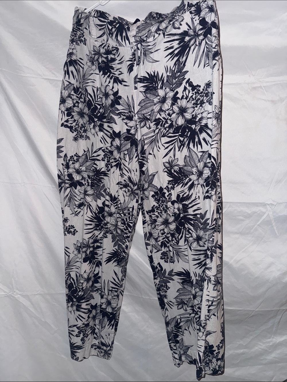 Floral Print Lounge Pants - Navy on White